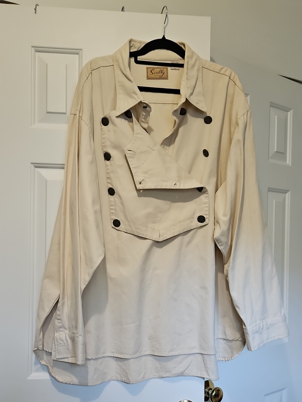 Scully Cream Double-Breasted Button Accent Trench Shirt